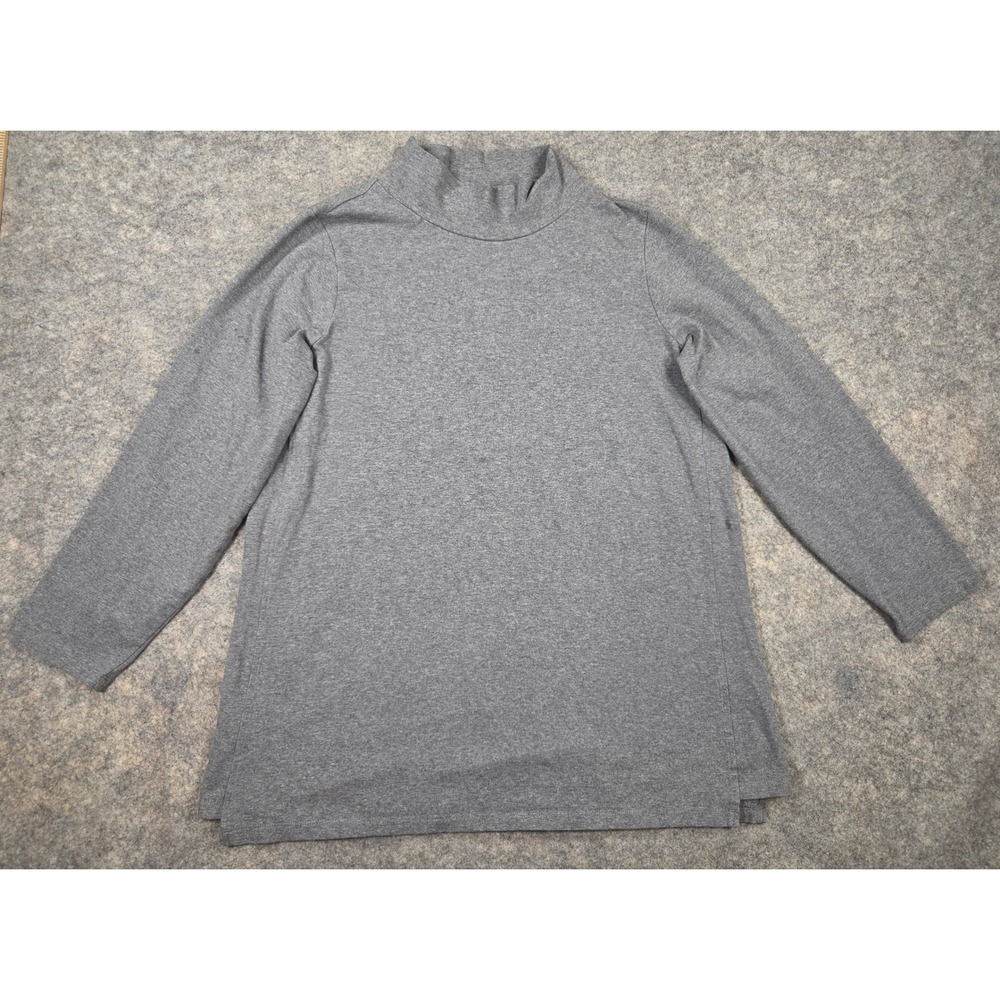 Eileen Fisher Gray Organic Cotton Mock Neck Long Sleeve Top Size Medium